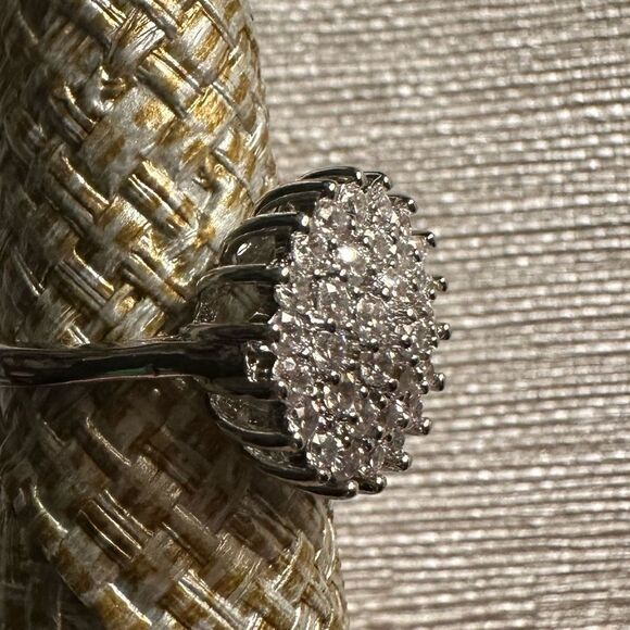 925 Sterling Silver Plated Art Deco Circle Cluster Statement Ring - Picture 12 of 14